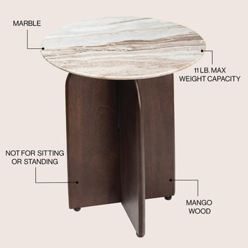 Naomi 18" Rustic Minimalist Marble/Wood X-Base Accent Table